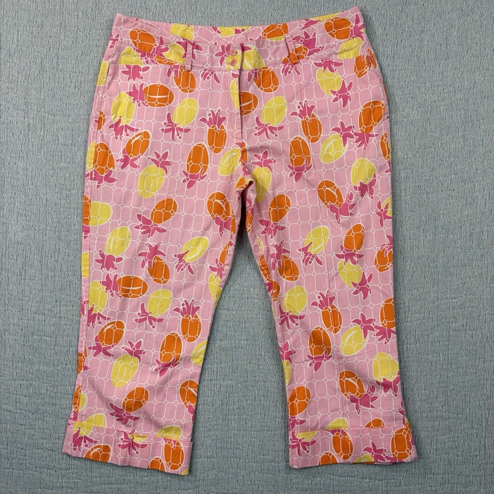lilly pulitzer pineapple print pink yellow orange croped pants size‎ 4